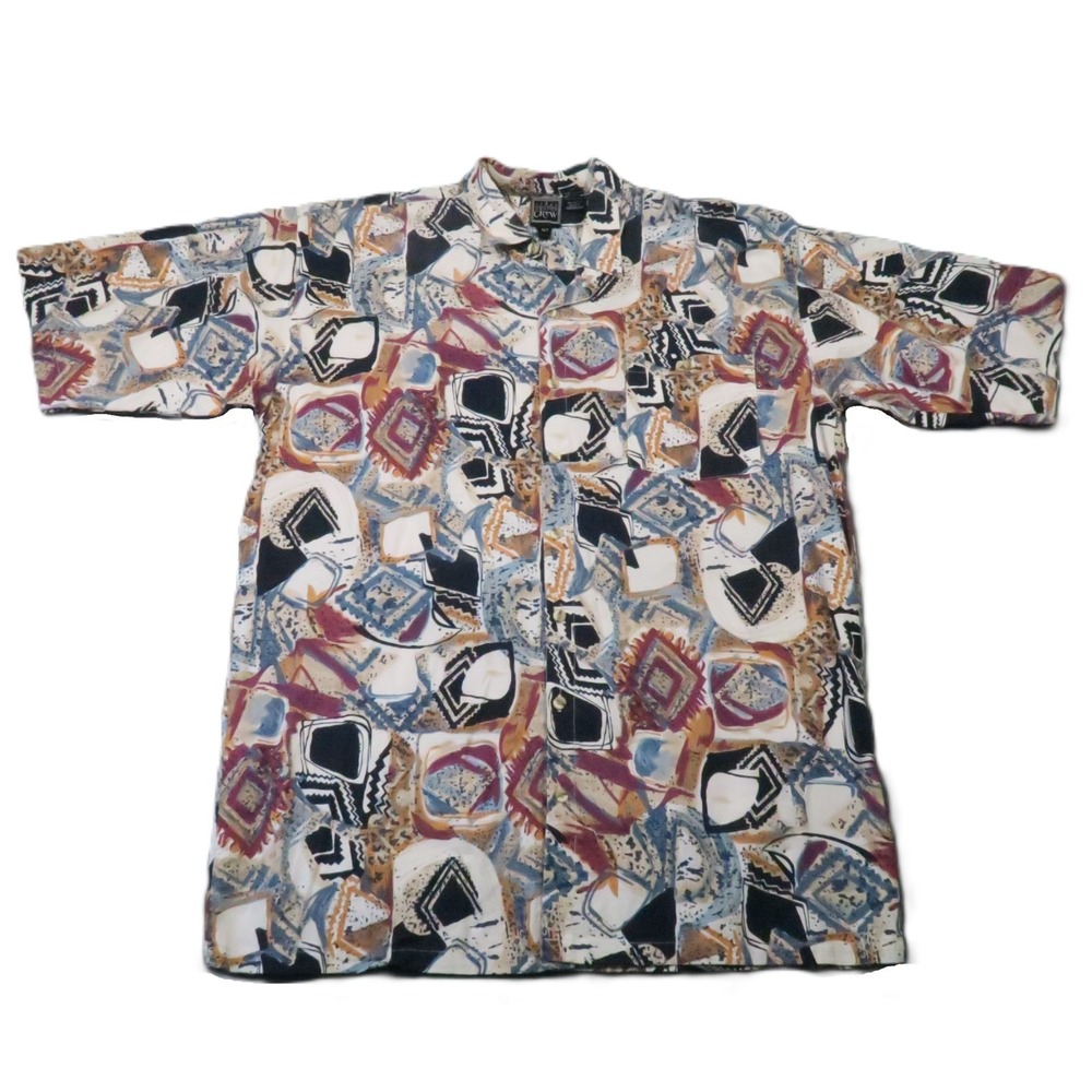 The Design Crew Shirt XLT Short Sleeve Geometric Print Button Up Vintage 80s 90s
